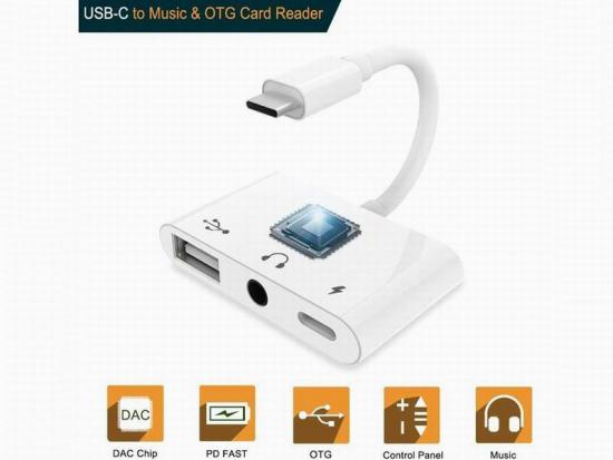 3 in 1 USB-C OTG Adapter with 3.5mm Headphone Jack